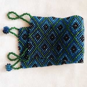Green and blue beaded cuff bracelet